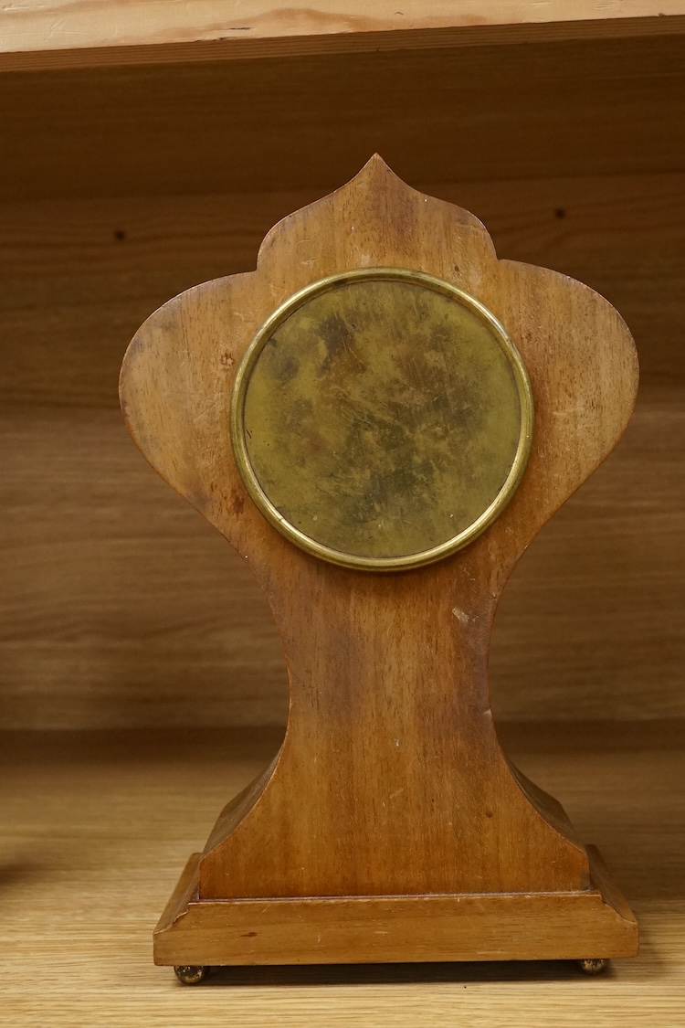 An Art Nouveau inlaid mantel timepiece, the dial inscribed J. H. Potter, Sheffield, 27cm high